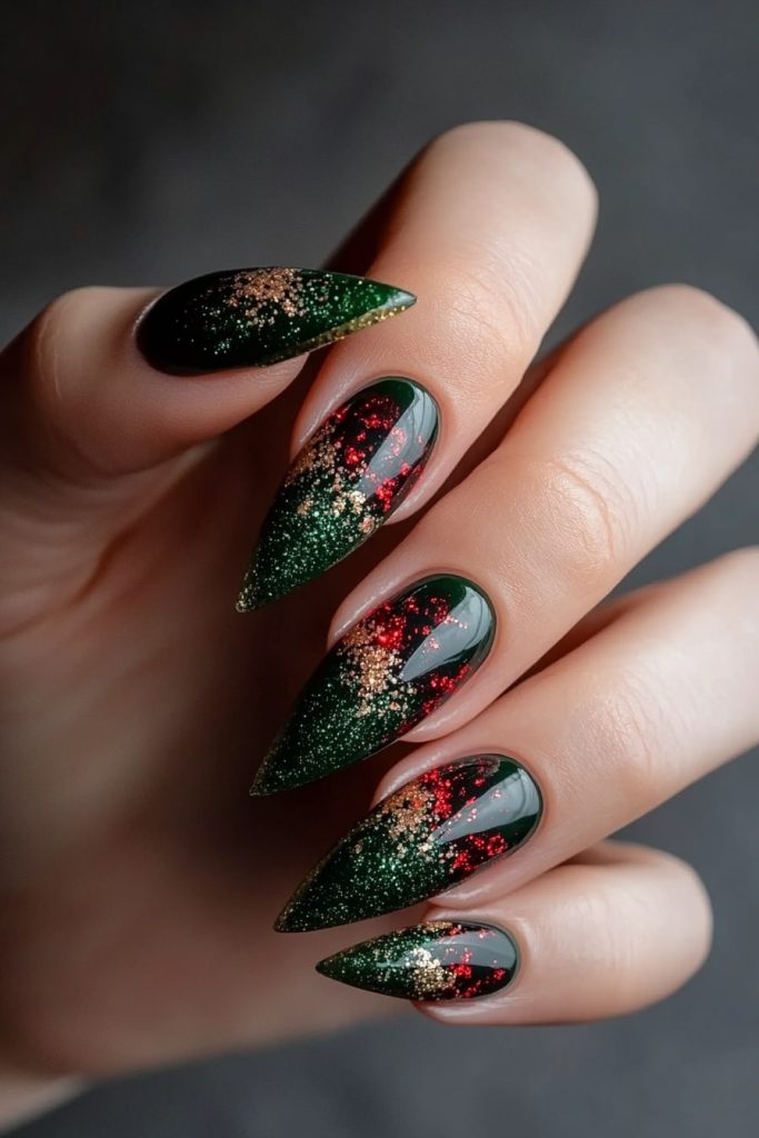 30 Emerald Green with Red & Gold Glitter Accents