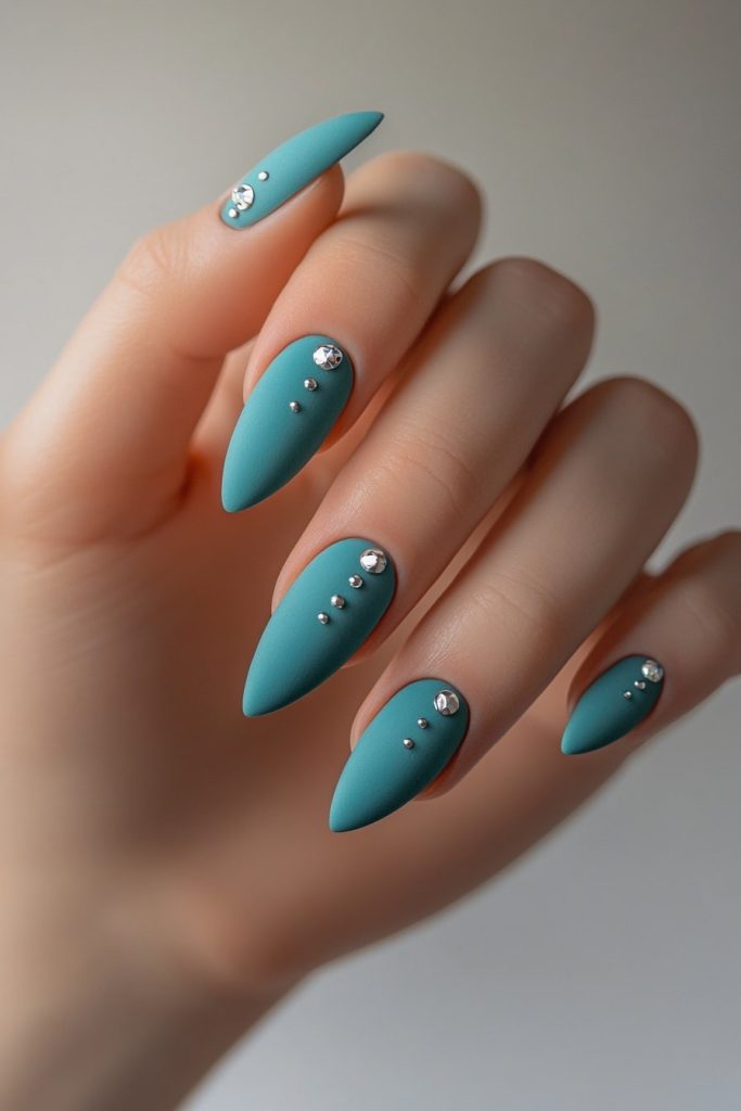 30 Matte teal with silver studs