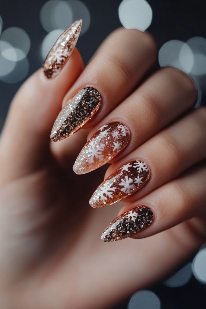 30 Rose Gold with Holographic Snowflake Glitter