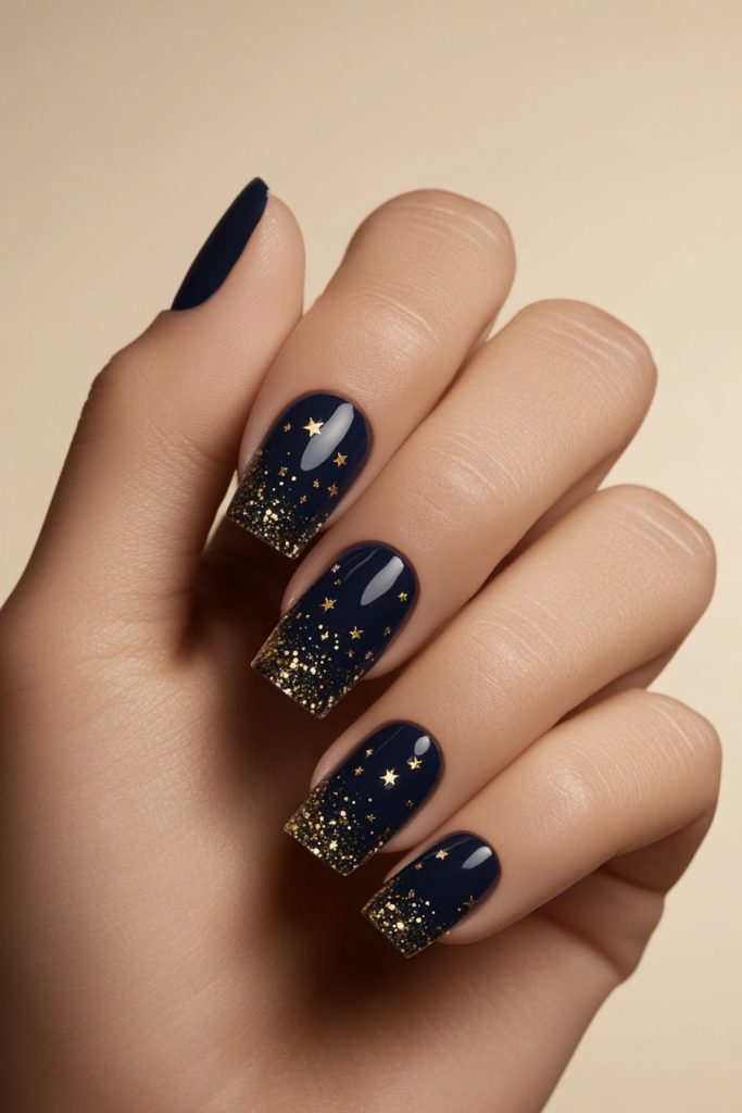31 Navy with Gold Glitter Stars