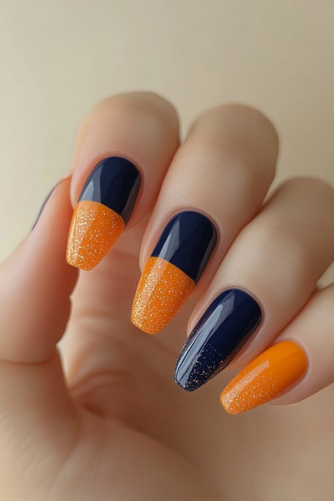 32 Navy and Orange Color Block with Glitter Accents