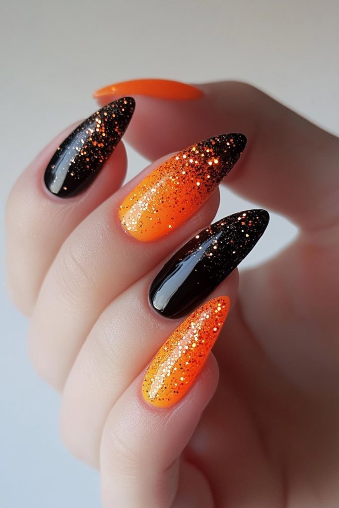 32 Orange & black glitter ombre
