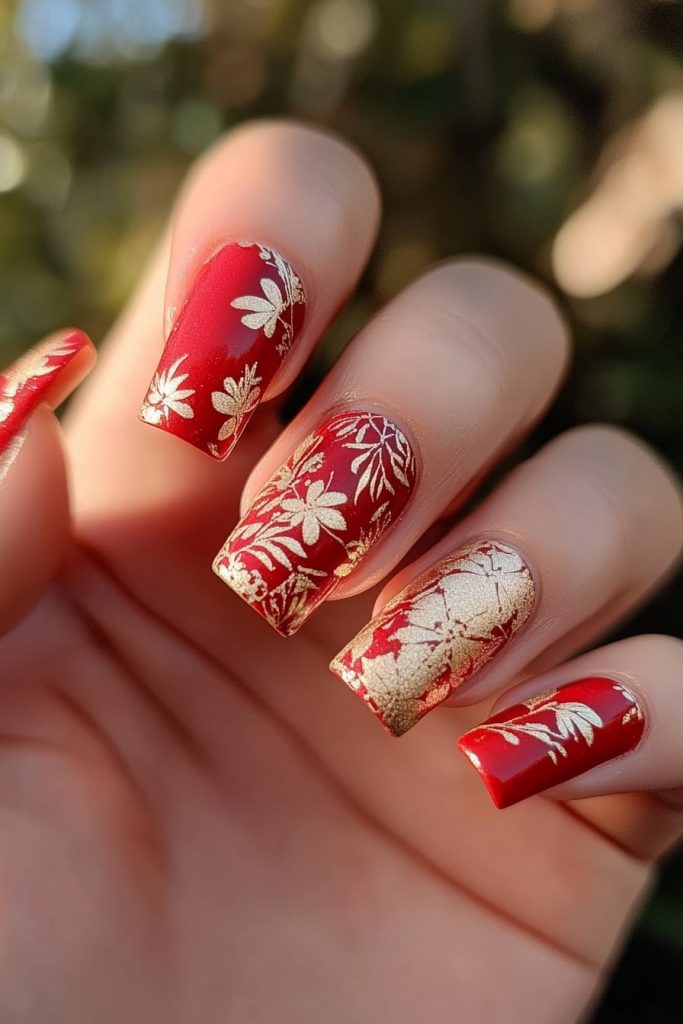32 Red and Gold with Stamped floral patterns
