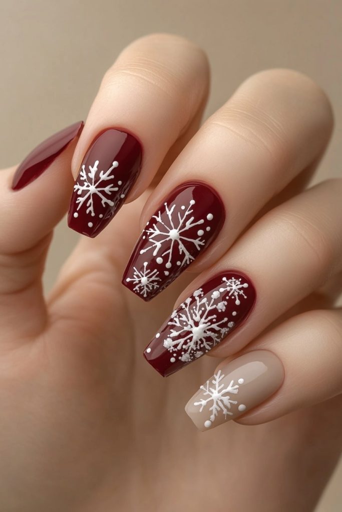 33 Burgundy and Nude Negative Space Snowflakes