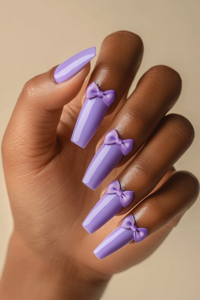 33 Purple Bow Nails with Thin purple bow tips