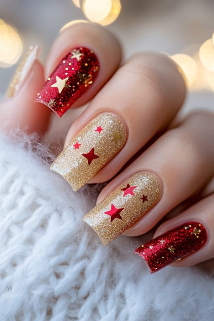 33 Red and Gold with Red glitter stars