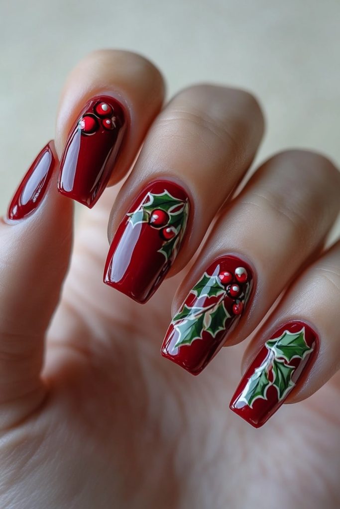 34 Deep Red with Holly Berry Accents