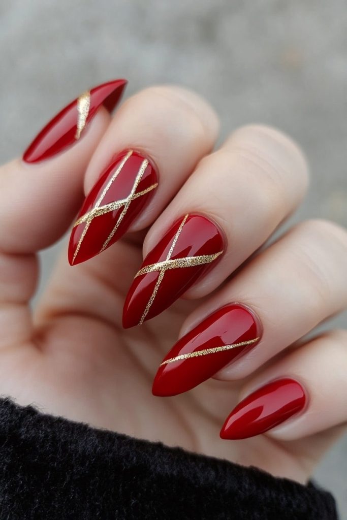 34 Red and Gold with Minimalist gold line art
