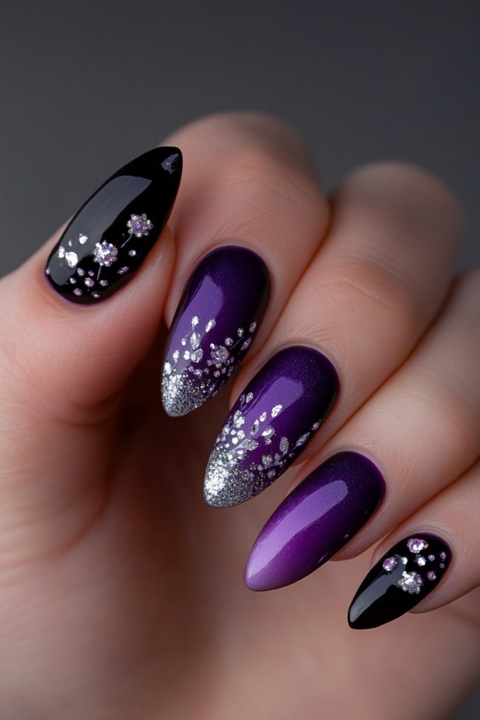 35 Dark Purple with Silver Glitter Berries