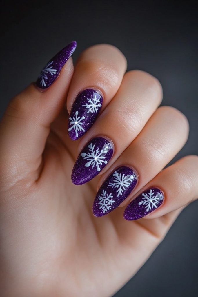 35 Purple Snowflake Nails