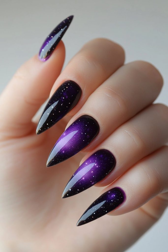 35 Purple & black galaxy nails