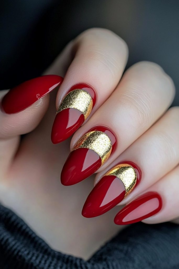 35 Red and Gold with Gold half moon design