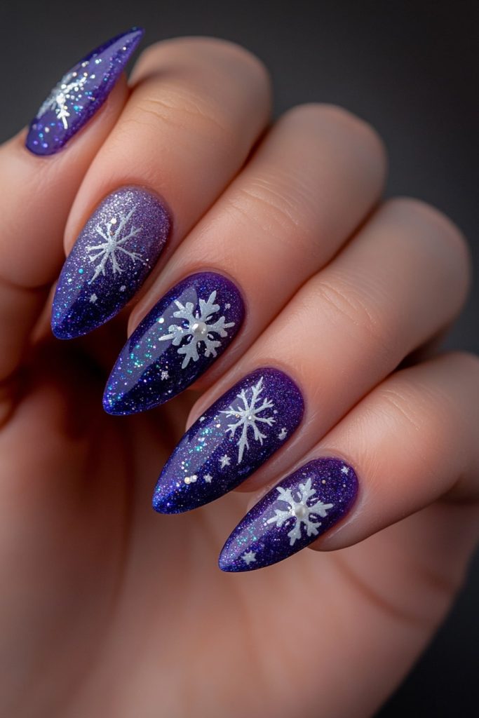 36 Purple with Silver and Blue Snowflake Glitter