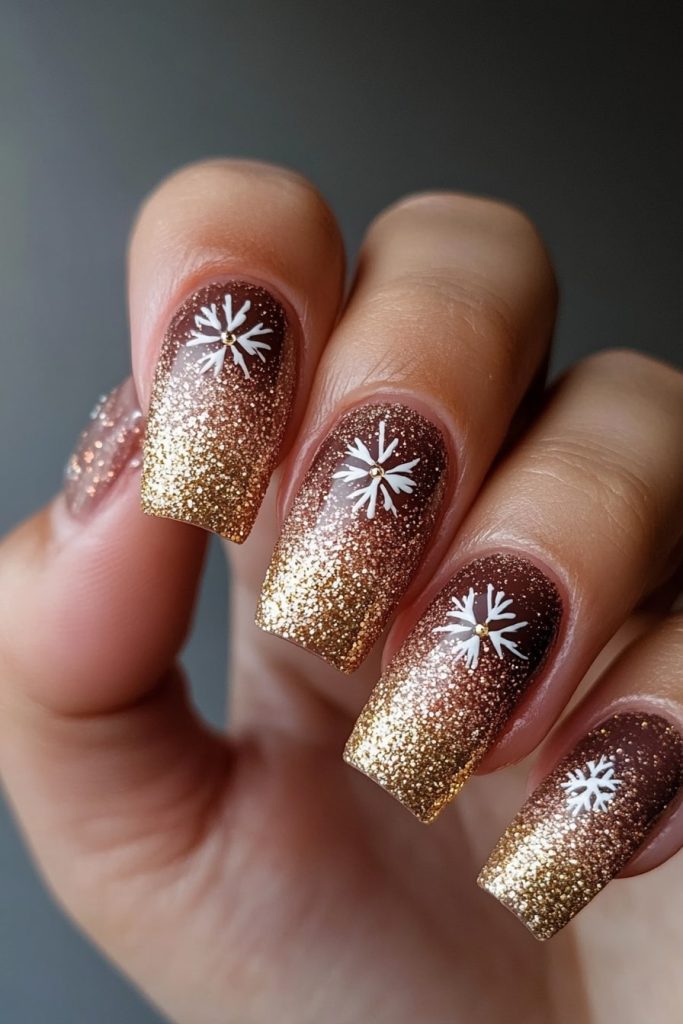 4 Gold Glitter Gradient with Snowflake Accents