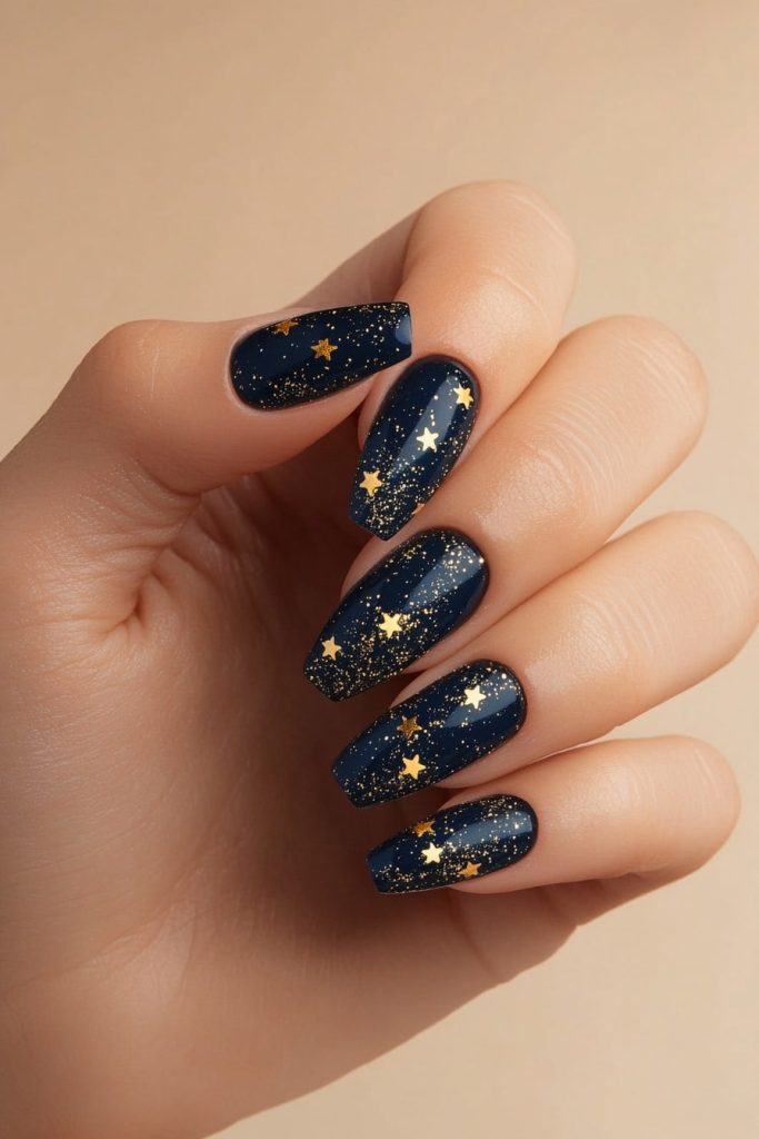 4 Navy Blue with Gold Glitter Stars