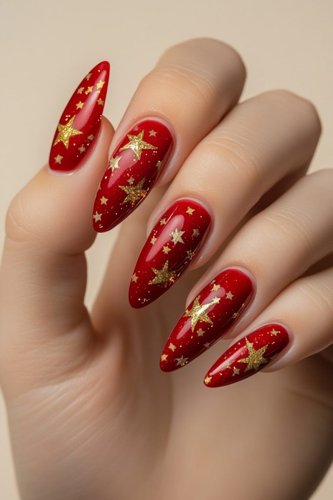 5 Red and Gold with Gold stars