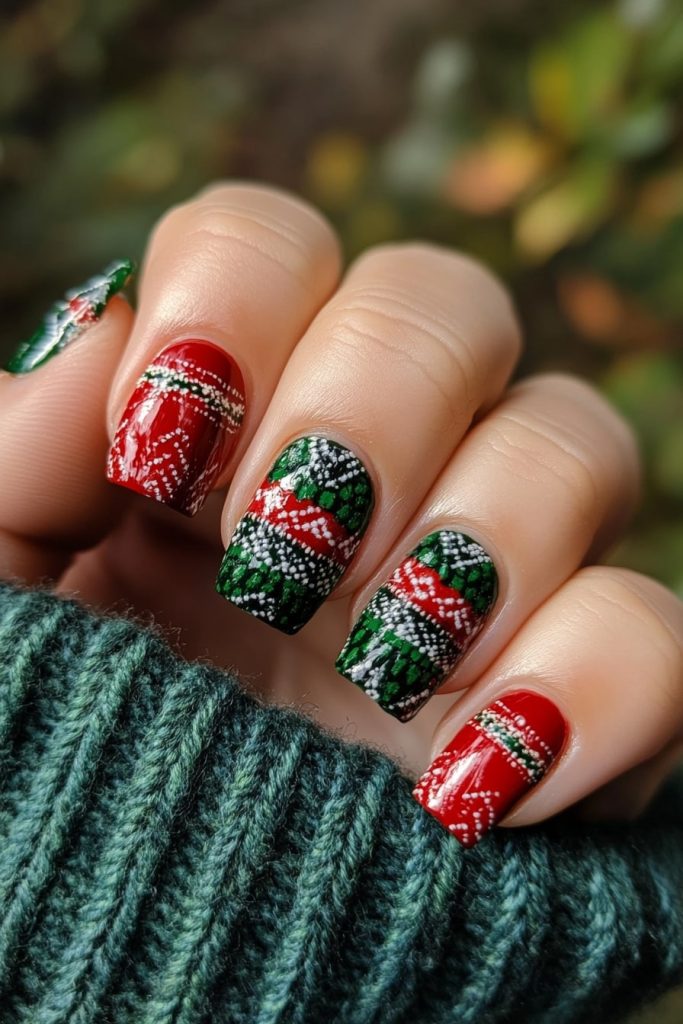 5 Red and green sweater nails