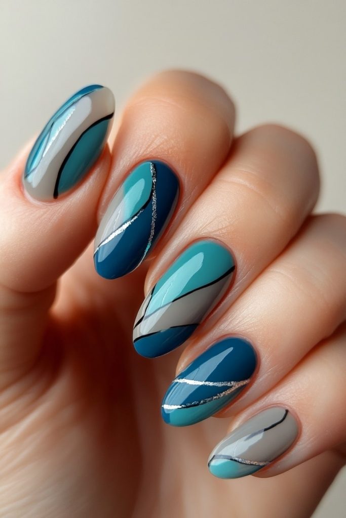 6 Blue and Gray with Geometric lines
