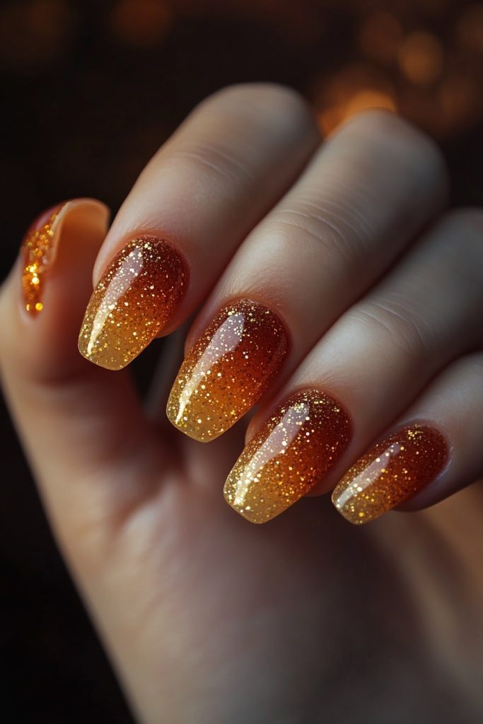 6 Orange & Gold Glitter Ombre