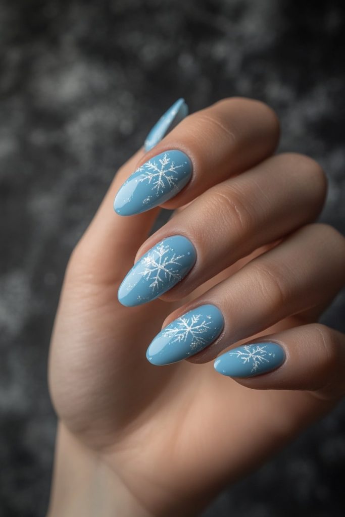 7 Baby Blue Snowflake Nails