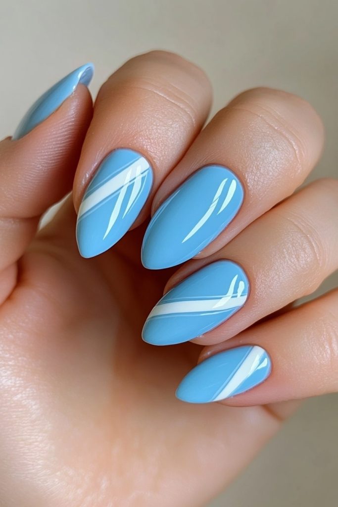 7 Baby Blue with White diagonal stripe