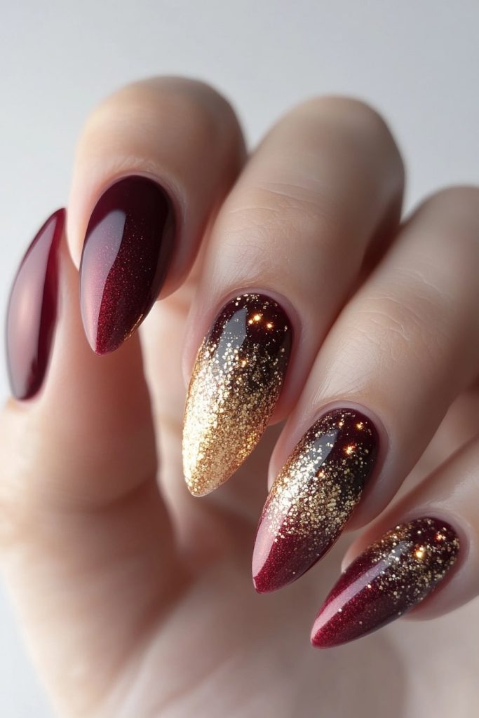 7 Burgundy & gold glitter ombre