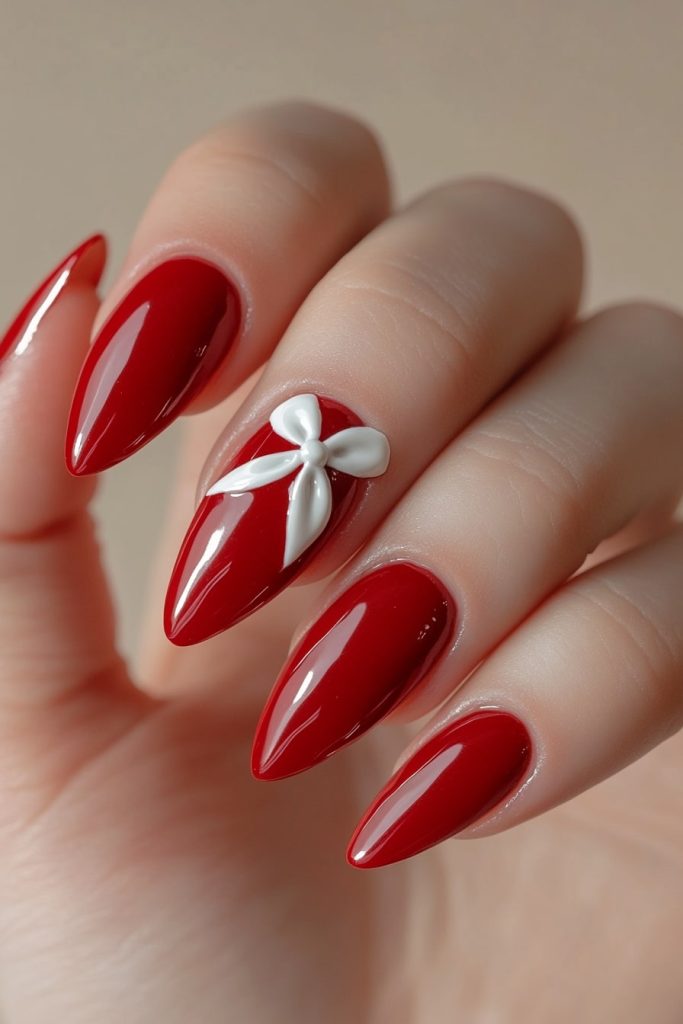 7 Red Nails with White Bow with Single white bow decal
