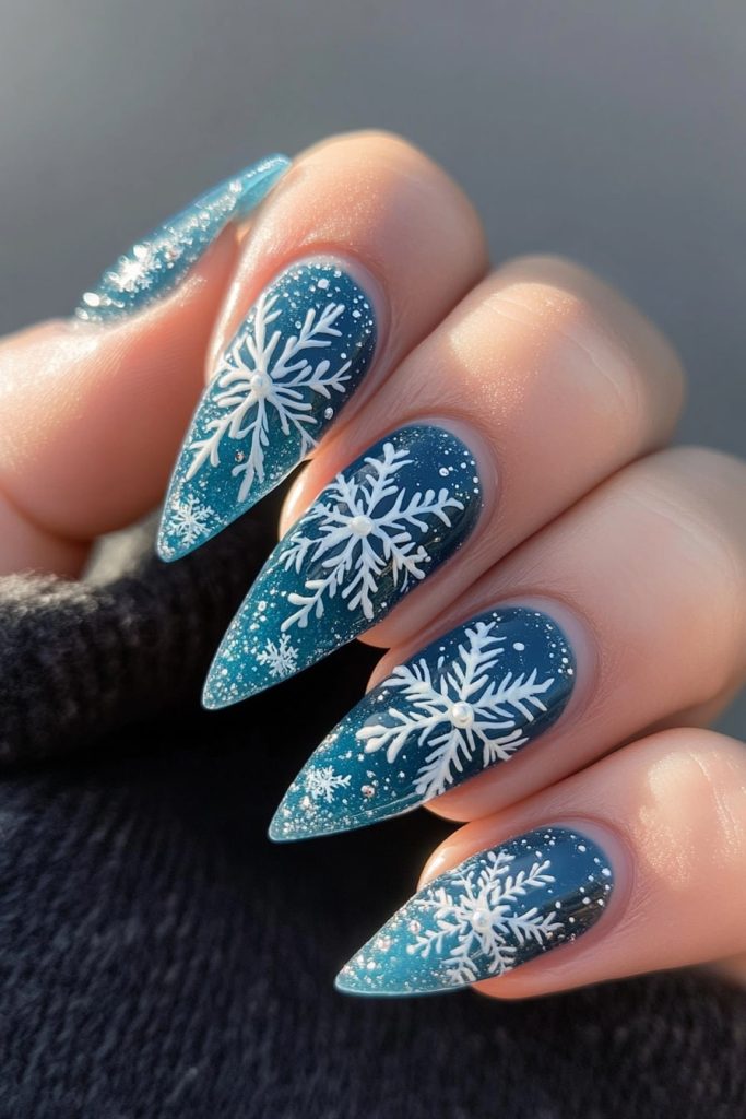 8 Ice Blue Snowflake Nails