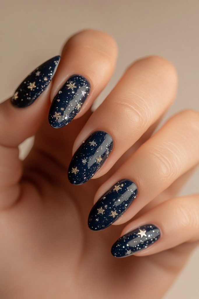8 Navy Blue with Silver Glitter Stars