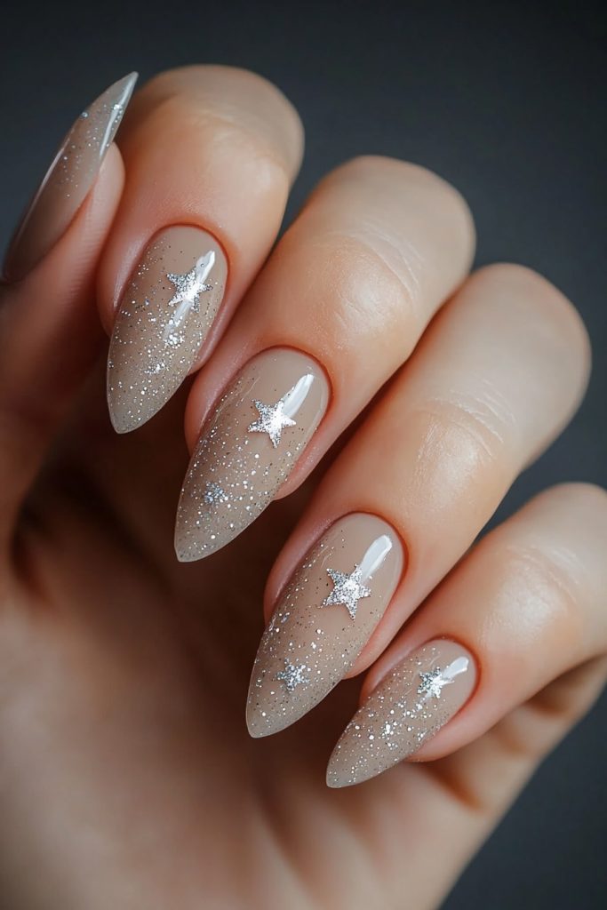 9 Taupe with Silver Glitter Stars